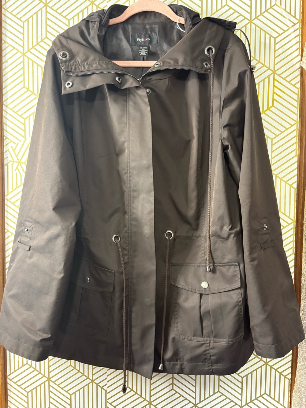 Style & Co Hooded Utility rain Jacket - Brown XL